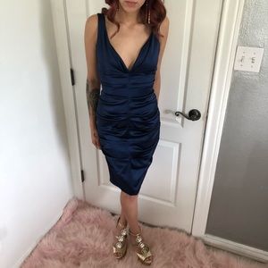 Navy Satin Cocktail Dress